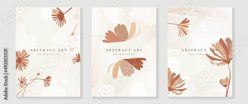 Floral and botanical line art invitation card template. Set of hand drawn wedding ceremony with flower, blooms, branch. Blue blossom watercolor design suitable for flyer, greeting, banner, cover.