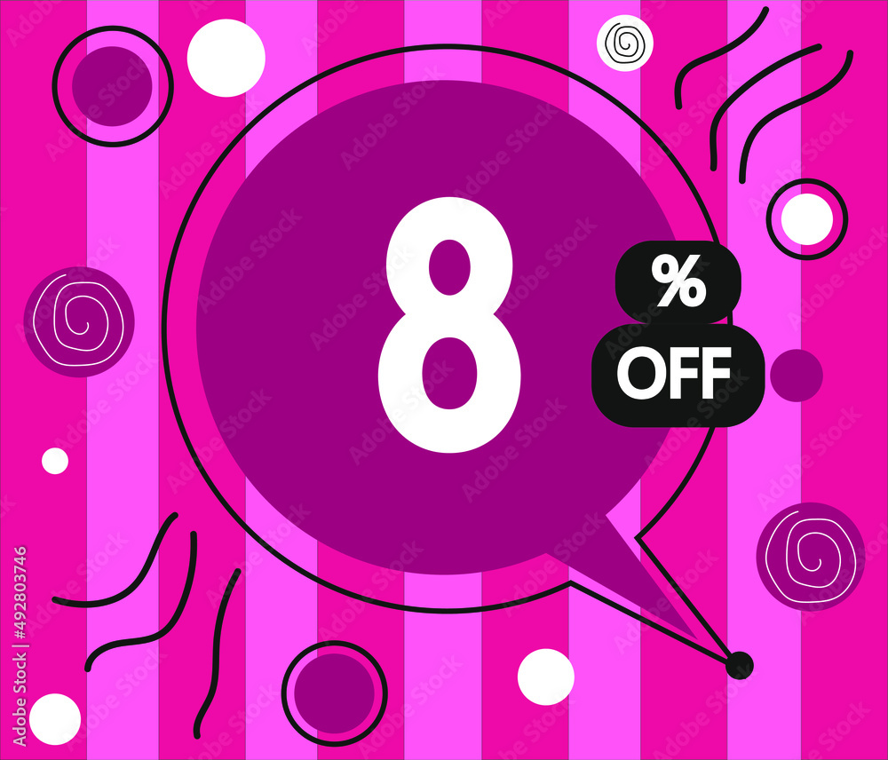 Vector illustration 8% off banner. pink label