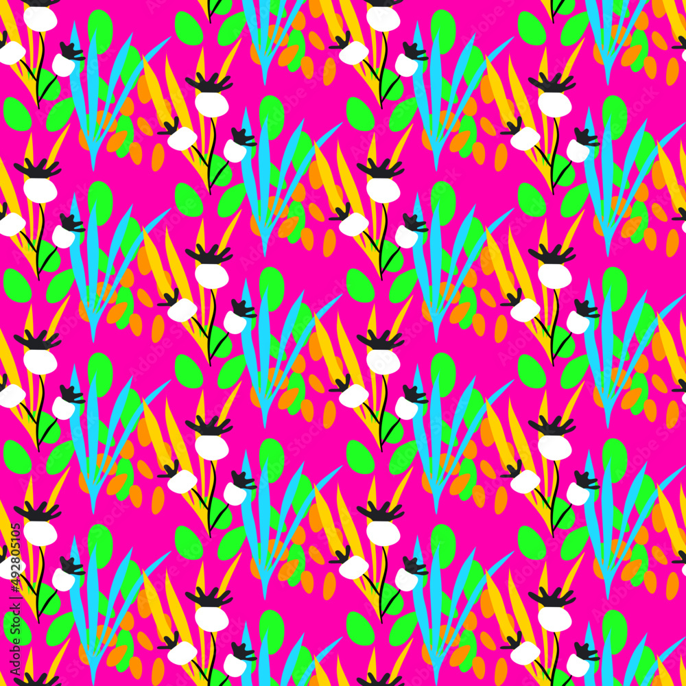 Vector seamless half-drop pattern, with leaves and bud Vector seamless half-drop pattern, with leaves and bud