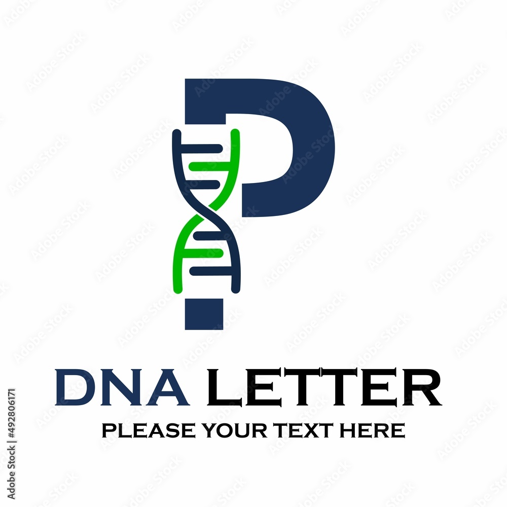 Letter p DNA logo template. Design with chromosome symbol. Suitable for research, science, medical, logotype, technology, lab, molecule, protein, nucleus etc