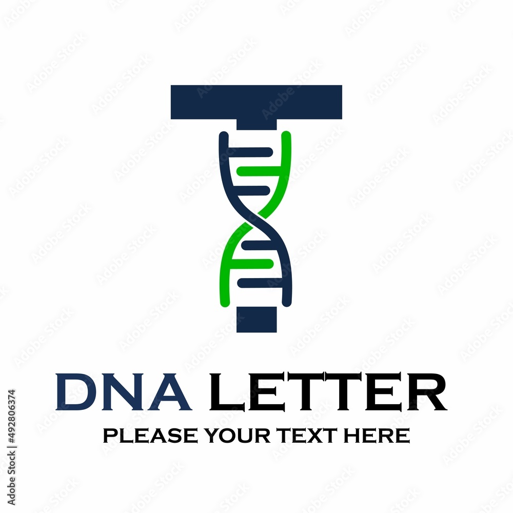 Letter t DNA logo template. Design with chromosome symbol. Suitable for research, science, medical, logotype, technology, lab, molecule, protein, nucleus etc