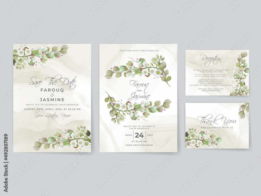 Wedding invitation cards greenery leaves