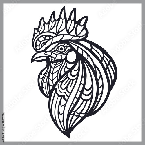rooster head zentangle arts, isolated on white background 