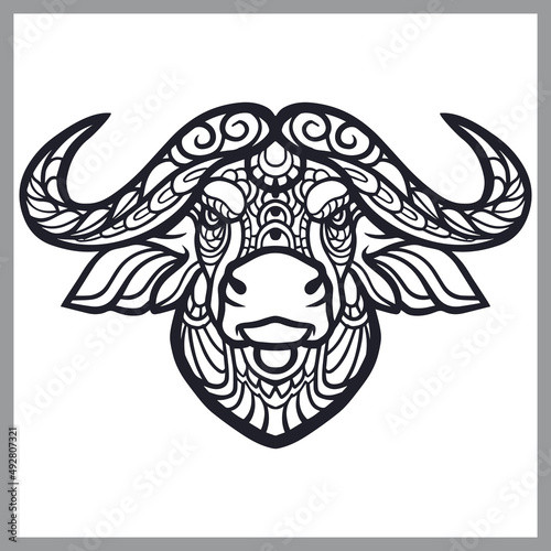 Buffalo head zentangle arts, isolated on white background