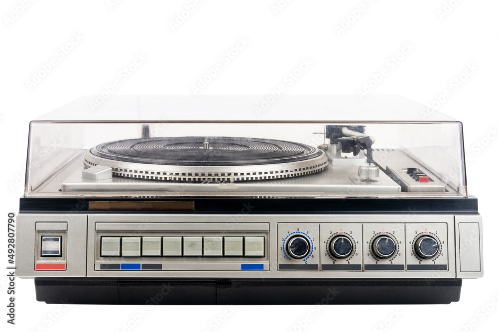 Fototapeta premium Vintage turntable record player with dust cover