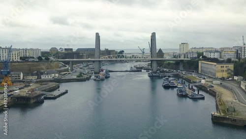 Brest, Brittany, France, aerial view over the docks and Recouvrance Bridge photo