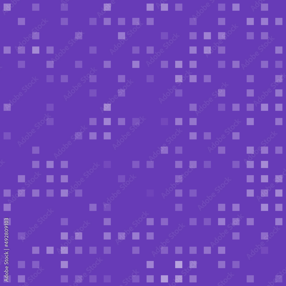 Abstract seamless geometric pattern. Mosaic background of white squares. Evenly spaced  shapes of different color. Vector illustration on deep purple background