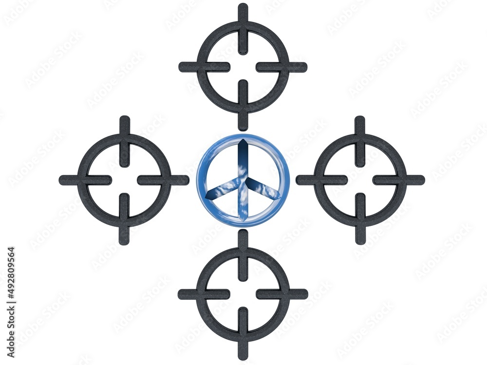 A symbol of peace in the colors of the sky surrounded on all sides by sniper sights A symbol of peace in the colors of the sky surrounded on all sides by sniper sights