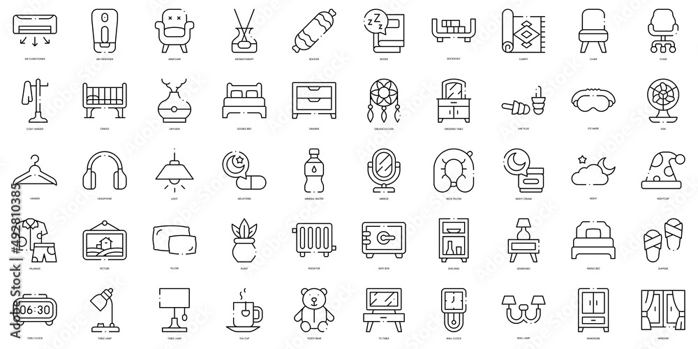 Linear Style bedroom Icons Bundle