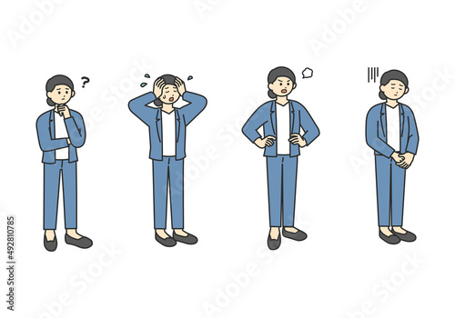 ネガティブな表情のビジネスパーソンのイラスト素材
