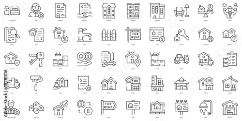 Linear Style house rental Icons Bundle