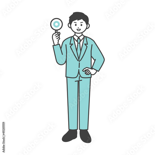 男性社員がまるの札を持つイラスト素材