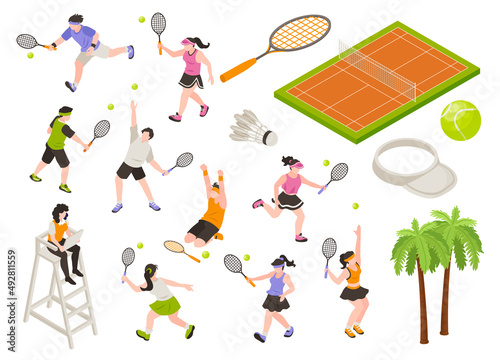 Isometric Badminton Icon Set