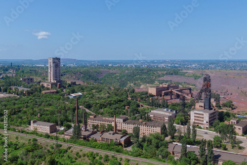 Nature from above. Panoramic view of the industrial city of Krivoy Rog in Ukraine. Beautiful landscape.