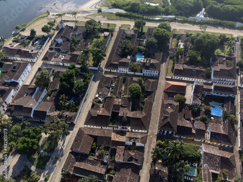 Paraty, one of the oldest historic cities in Brazil, dates back to the colonial era. Top view by drone. Aerial view. #492813173