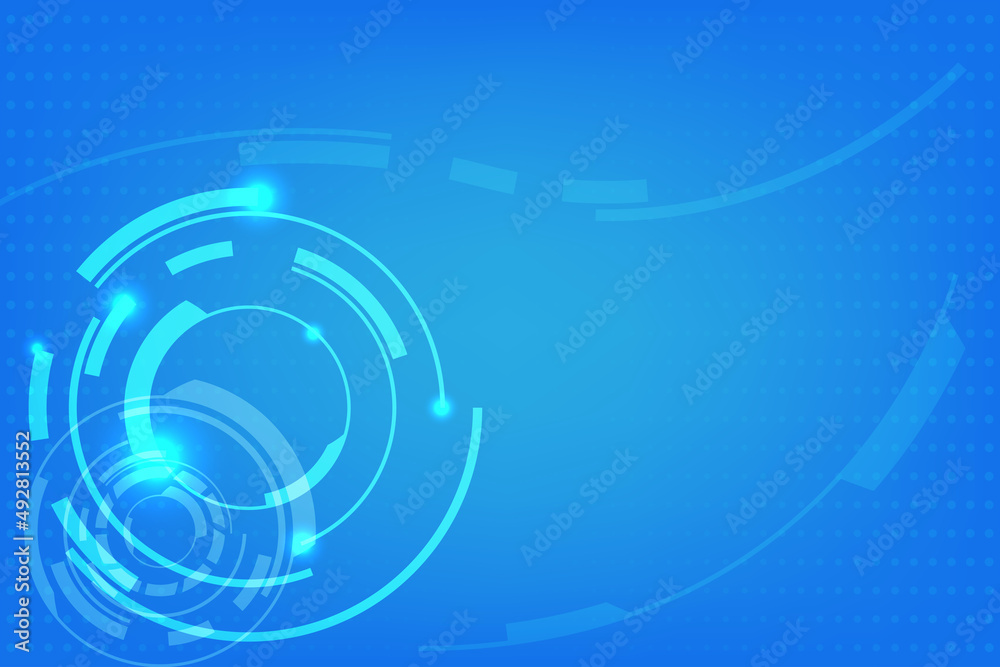 Technology circle background with abstract line of network. Blue redial light with half tone in back. 
