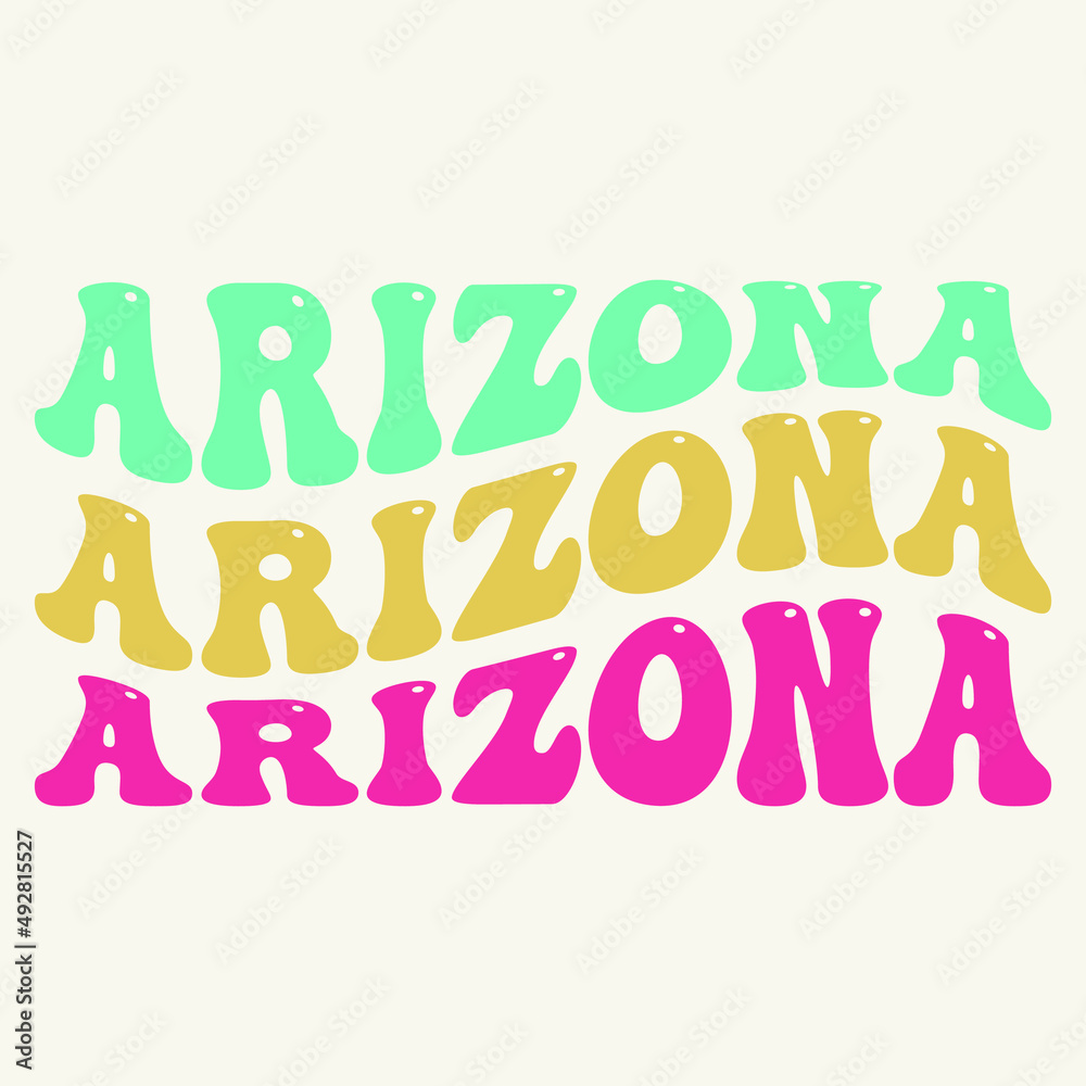 Wavy Arizona Lettering Design. Retro Waves Illustration Vector Design. Hippie Clip art Stacked Text Boho.