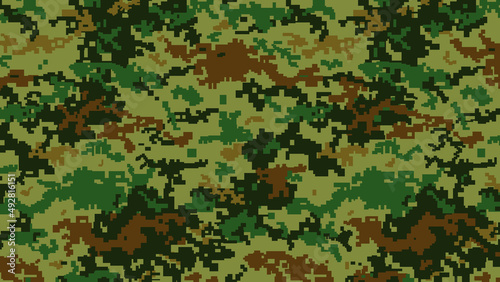 Military Pixel camouflage texture pattern horizontal banner illustration wallpaper background copy space, place for text, text area
