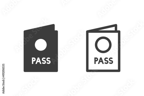 Passport flat vector illustration glyph style design with 2 style icons black and white. Isolated on white background. Travel icons.