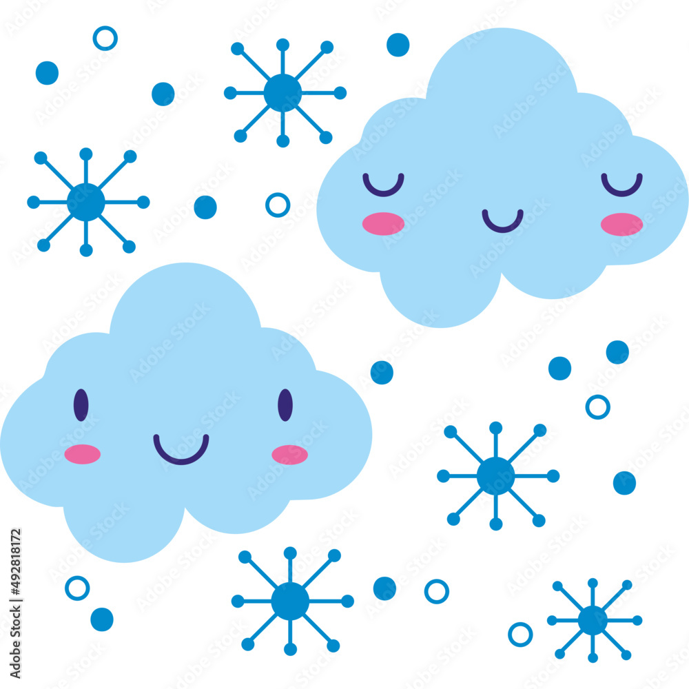 clouds characters and snowflakes