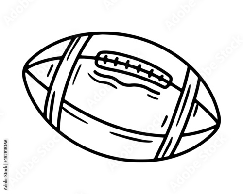 American football Rugby ball linear vector icon in doodle sketch style. Sports equipment.