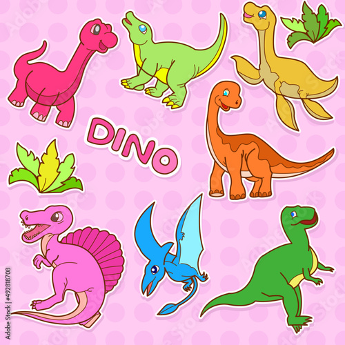 Fototapeta Naklejka Na Ścianę i Meble -  set of funny cartoon dinosaurs