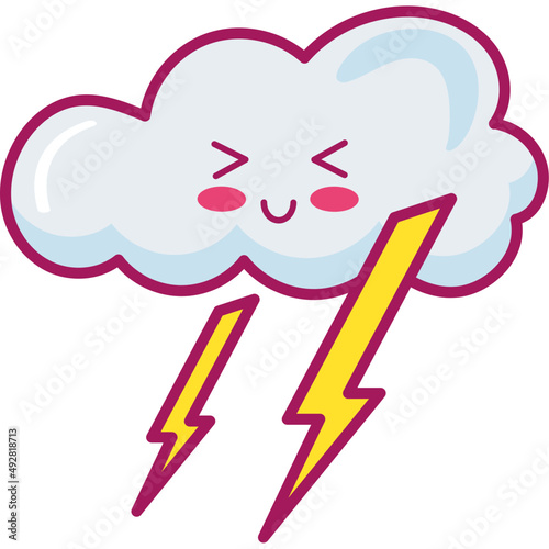 cloud with rays kawaii style