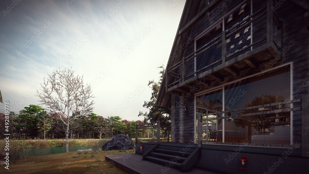 closed rustic wooden hut 3d illustration closed rustic wooden hut 3d illustration