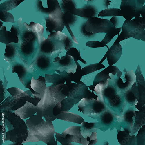 Photography Leopard lily and azaleas flowers, animalistic seamless pattern