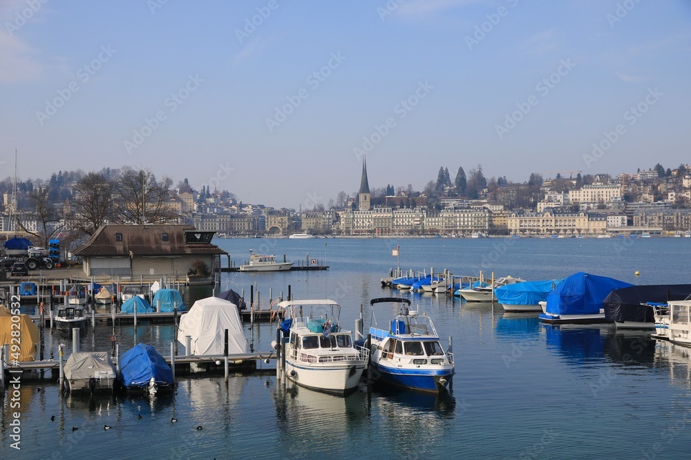 Fishing boats in Lucerne, Switzerland.