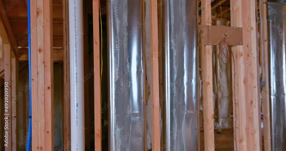 House in American beams the view of interior of frame under construction residential home House in American beams the view of interior of frame under construction residential home