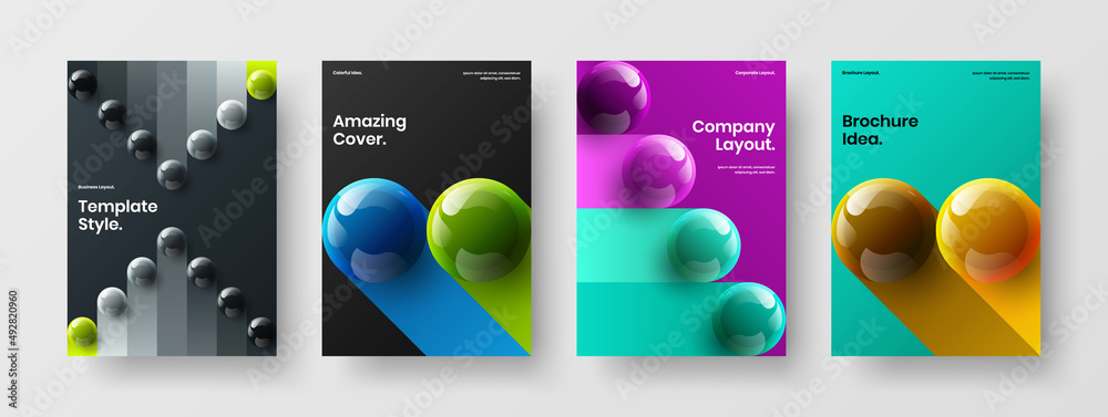 Premium 3D balls flyer concept set. Unique presentation design vector template composition.
