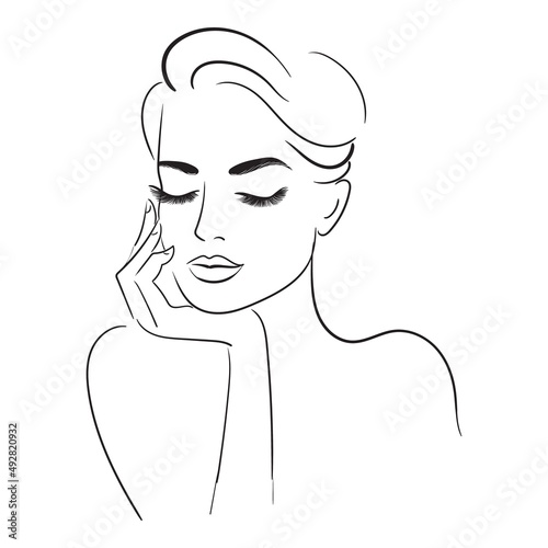 Portrait of a beautiful woman.Beauty Logo illustration. Hand drawing style. photo