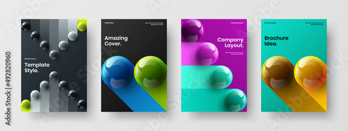 Premium 3D balls flyer concept set. Unique presentation design vector template composition.