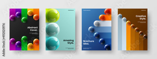 Trendy realistic balls front page concept collection. Minimalistic company cover A4 design vector illustration bundle.