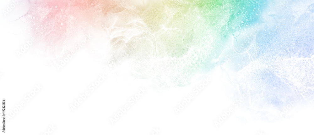 春夏用アルコールインクアート抽象テンプレート）虹色のマーブル模様の波　幻想的　グラデーション　横長