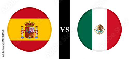 the concept of spain vs mexico. flags of spanish and mexican. vector illustration