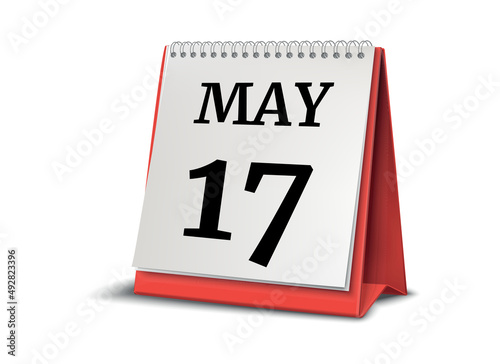 Calendar on white background. 17 May. 3D illustration.