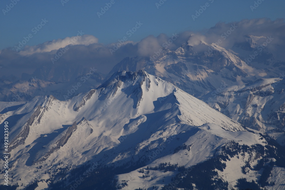 Snow covered peaks seen from Mount Pilatus.