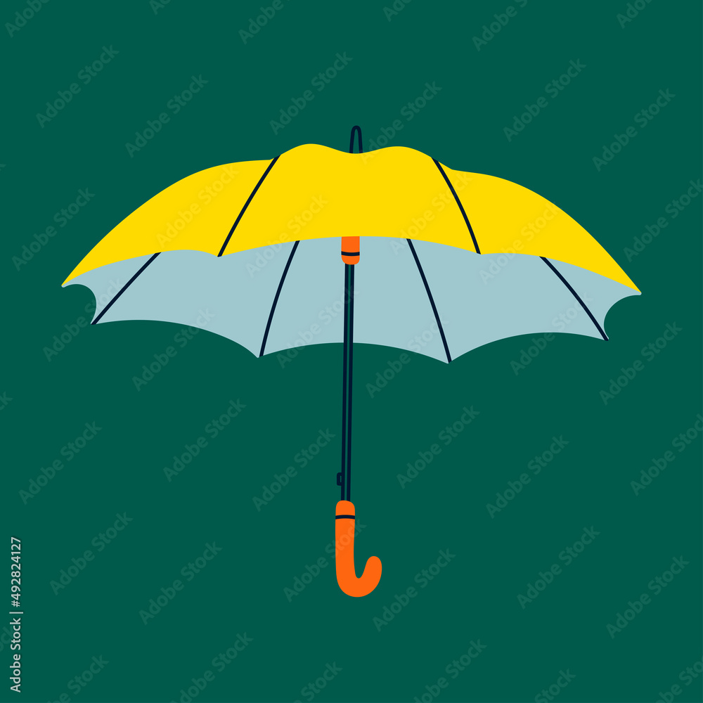 Open Umbrella. Blue and yellow colors. Hand drawn modern Vector