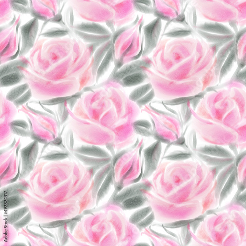 Seamless pattern with watercolor roses