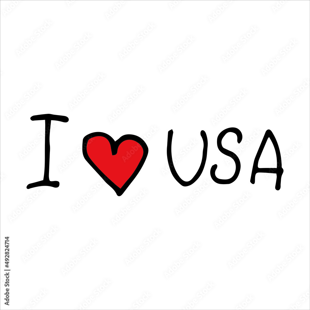 vector illustration in doodle style. lettering i love usa. USA Independence Day holiday. America flag colors