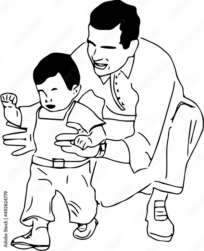 Drawing Flat Character Design Grand Father And Son Concept Stock  Illustration - Download Image Now - iStock