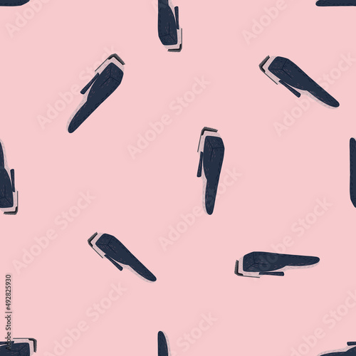 Clippers seamless pattern on. Vintage barber shops elements in doodle style.