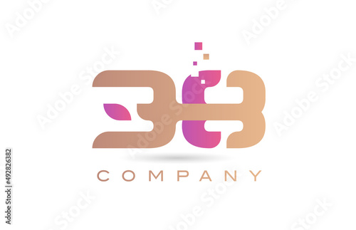 38 number icon logo for company and business with dots design. Creative template in purple and brown color
