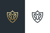 Luxury Love Shield Logo With Gold Line Art.