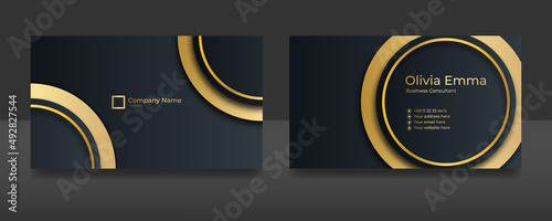 Modern creative and clean black gold business card design template. Luxury elegant business card design background with trendy simple abstract geometric stylish wave lines. Vector illustration