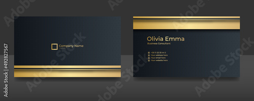 Modern creative and clean black gold business card design template. Luxury elegant business card design background with trendy simple abstract geometric stylish wave lines. Vector illustration