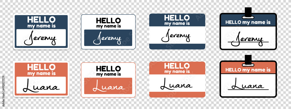 Name Badge, Paper Labels For Identification Students, Teacher And Speaker - Different Vector Illustrations Isolated On Transparent Background