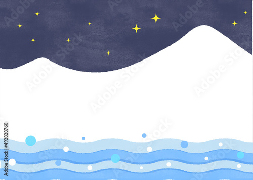 夜空と山と川のシンプルイラスト